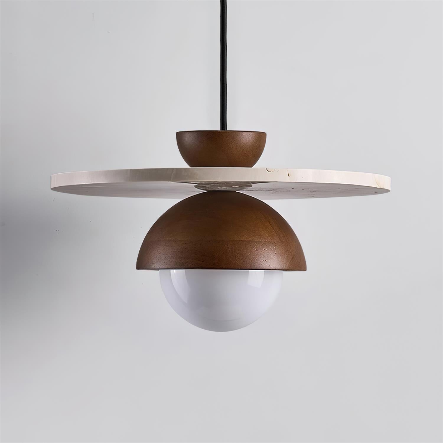Travertine Disc Hemispherical Wooden Lampshade Chandelier P029