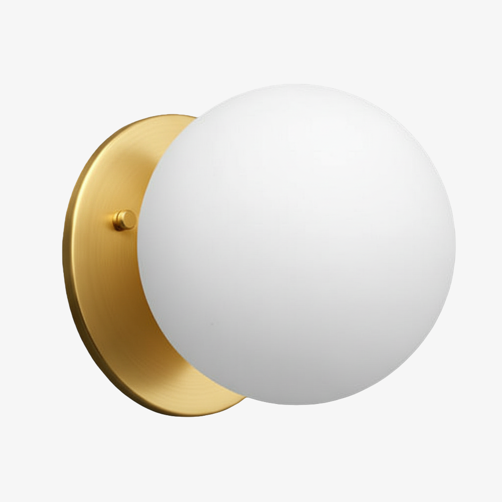 Glorica Glass Brass Wall Sconce - Frosted Globe Classic Light For Warm Ambiance T396
