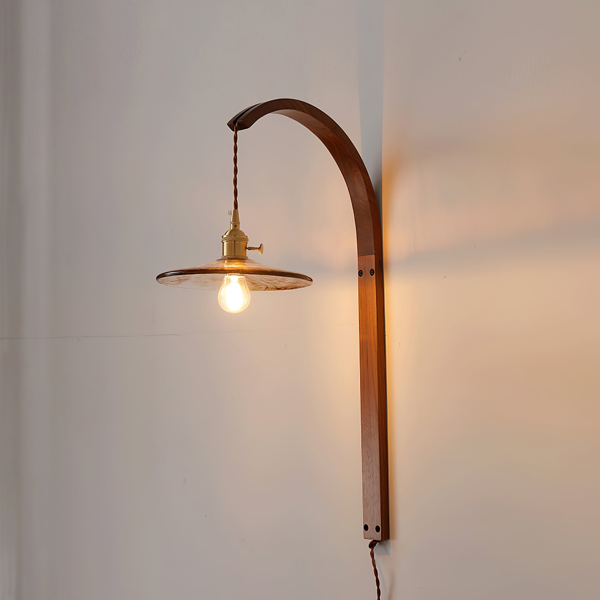 Curved Walnut Ceramic Plug-in Wall Light T1722