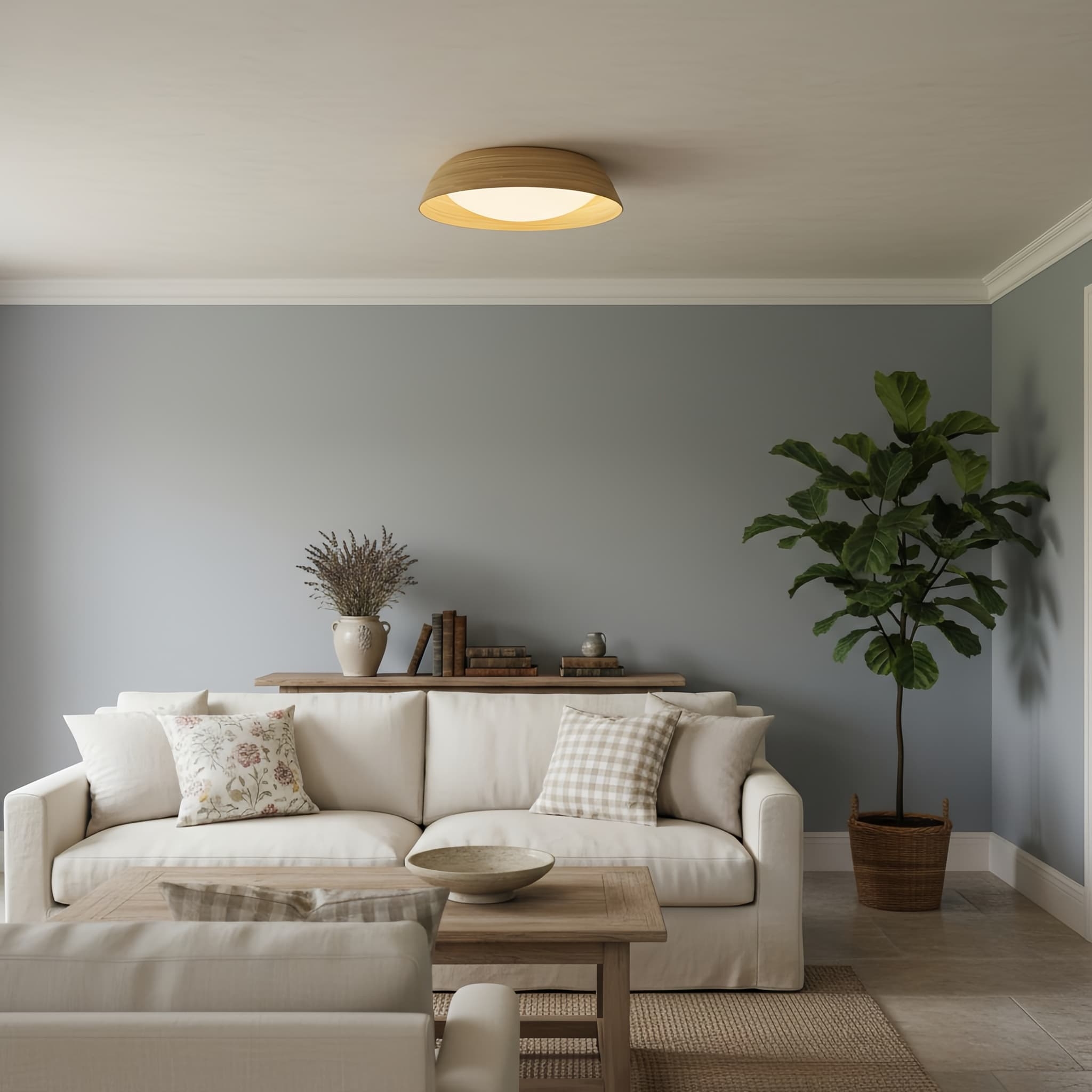 Bambori Japandi Style Bamboo Textured Ceiling Lamp - Natural Accent Light for Living Room T1111