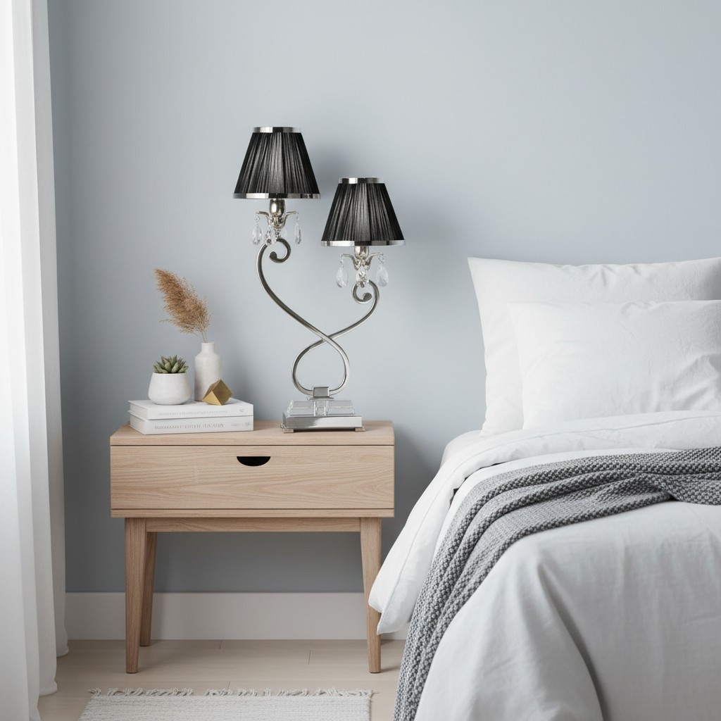 Talonis Double Table Lamp - Dual Shades and Metal Base for Bedroom and Living Room T941