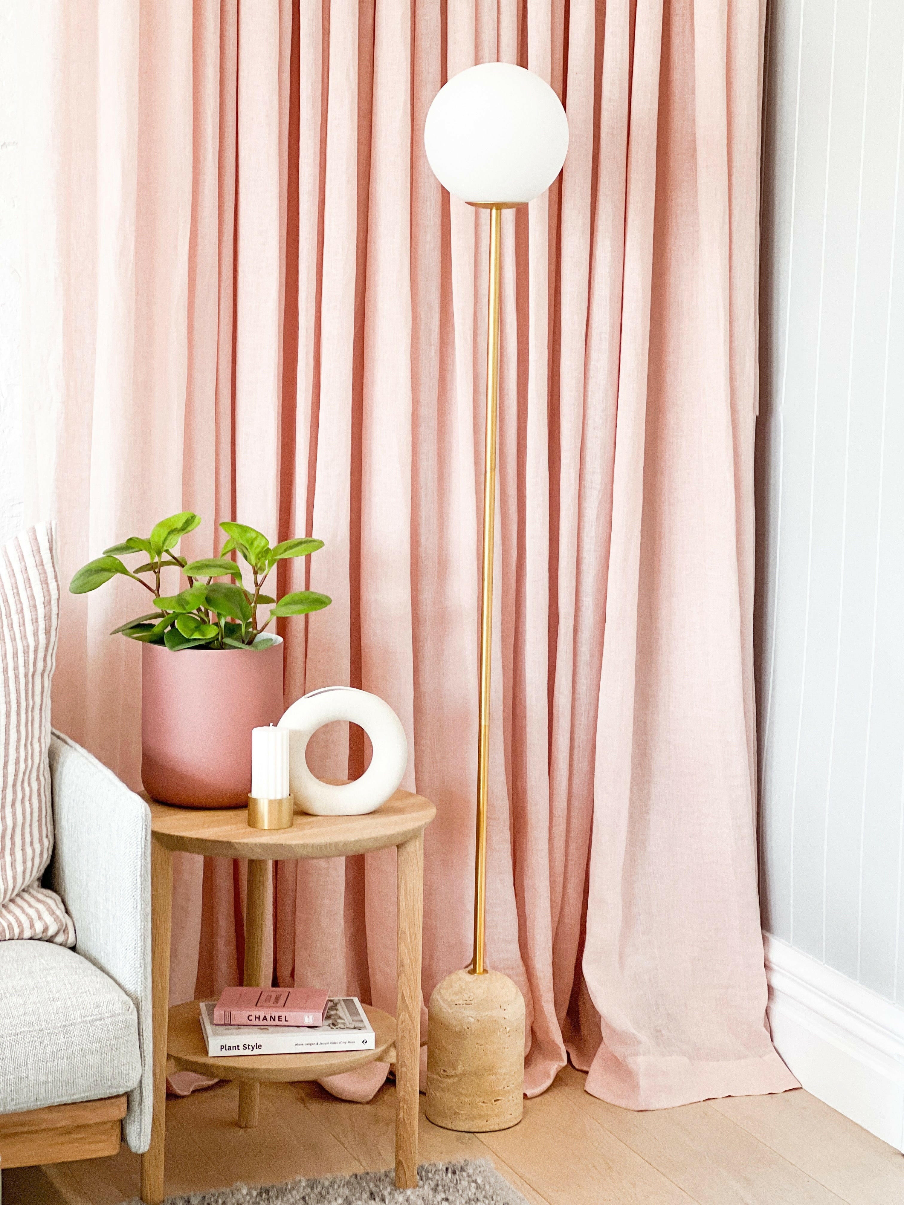 Modern Minimalist Travertine Base Glass Orb Floor Lamp G61