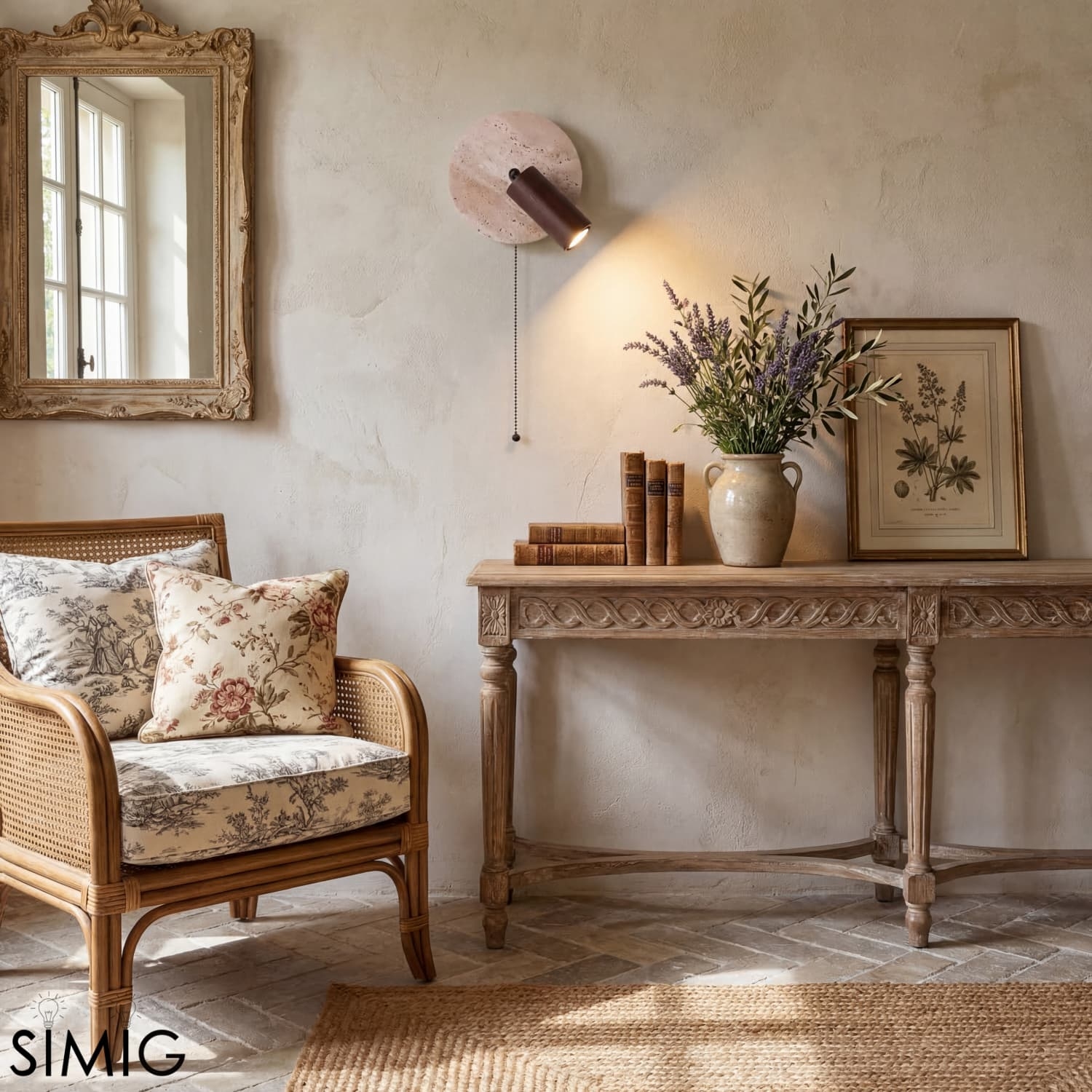 Travertine Round Wall Lamp - Vintage Style for Bedroom M257
