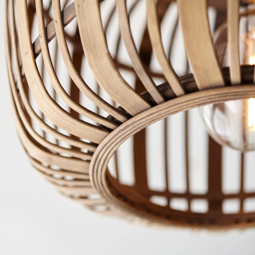Yumeko Natural Bamboo Flush Ceiling Light - Organic Cage Design Sustainable for Living Room T978
