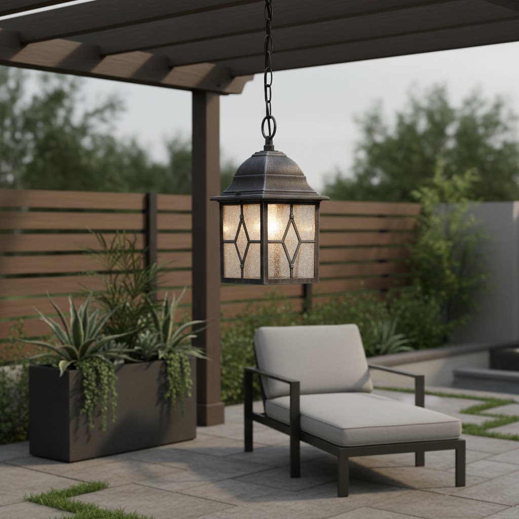 Frostine Outdoor Hanging Lantern - Geometric Leaded Glass for Garden Entryway T963