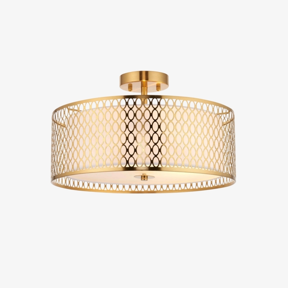 Liorin Geometric Mesh 3‑Light Flush Ceiling Light - Mesh Metal Frosted Glass Lamp for Living Room or Hallway T865