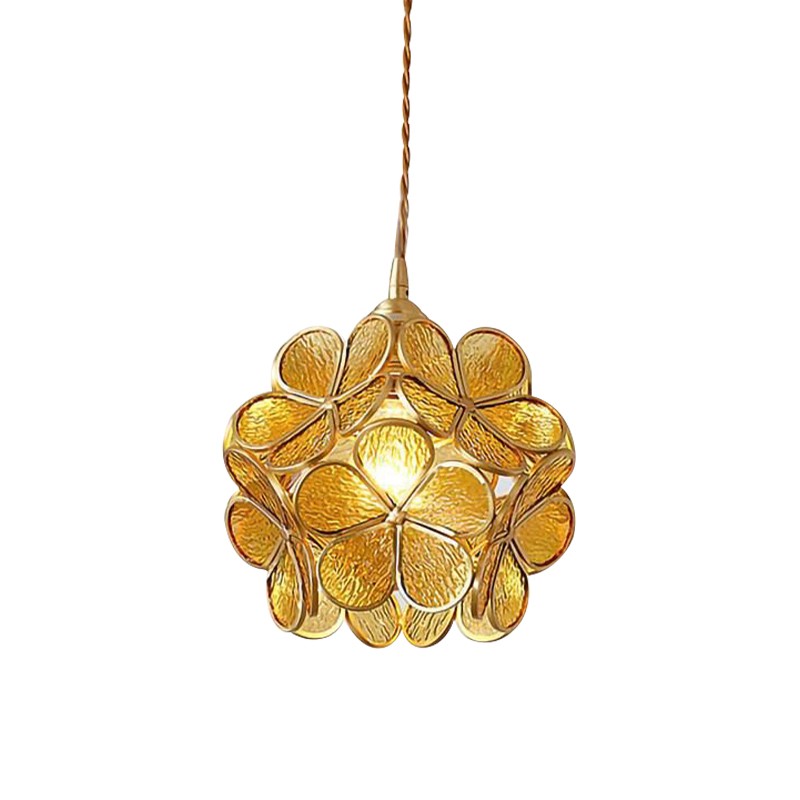 Nordic Brass Flower Petal Glass Pendant Light S10
