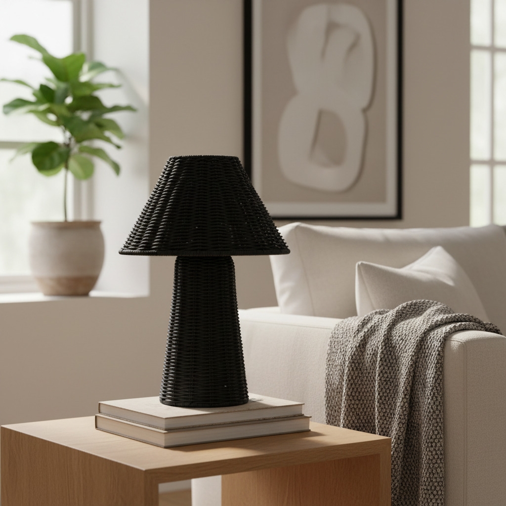 Wickara Sculptural Rattan Mini Table Lamp - Natural Woven Finish Suitable for Side Tables & Entryways T700