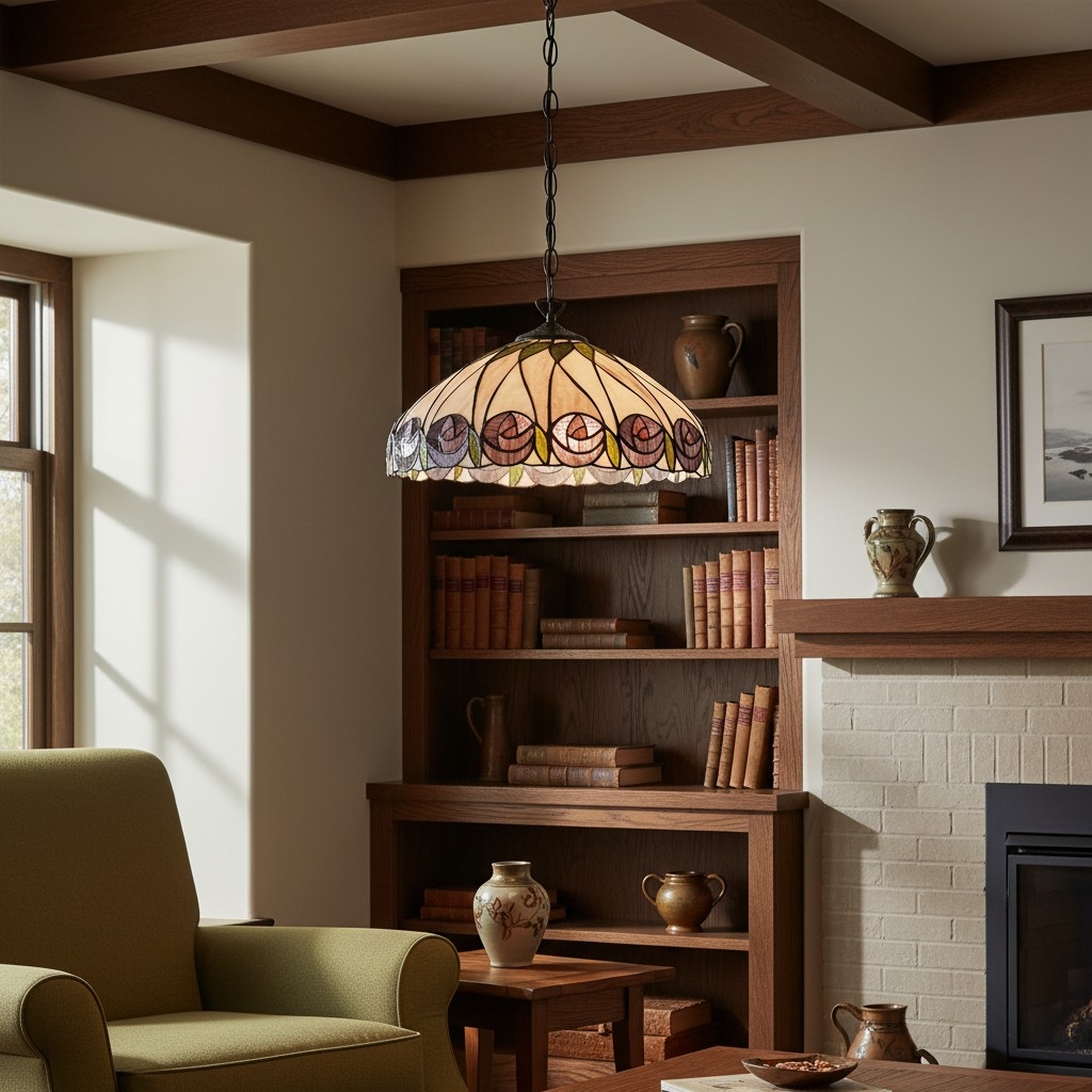 TF Hutchinson Tiffany Glass Pendant Light with Artistic Mosaic Design for Dining and Living Spaces T956