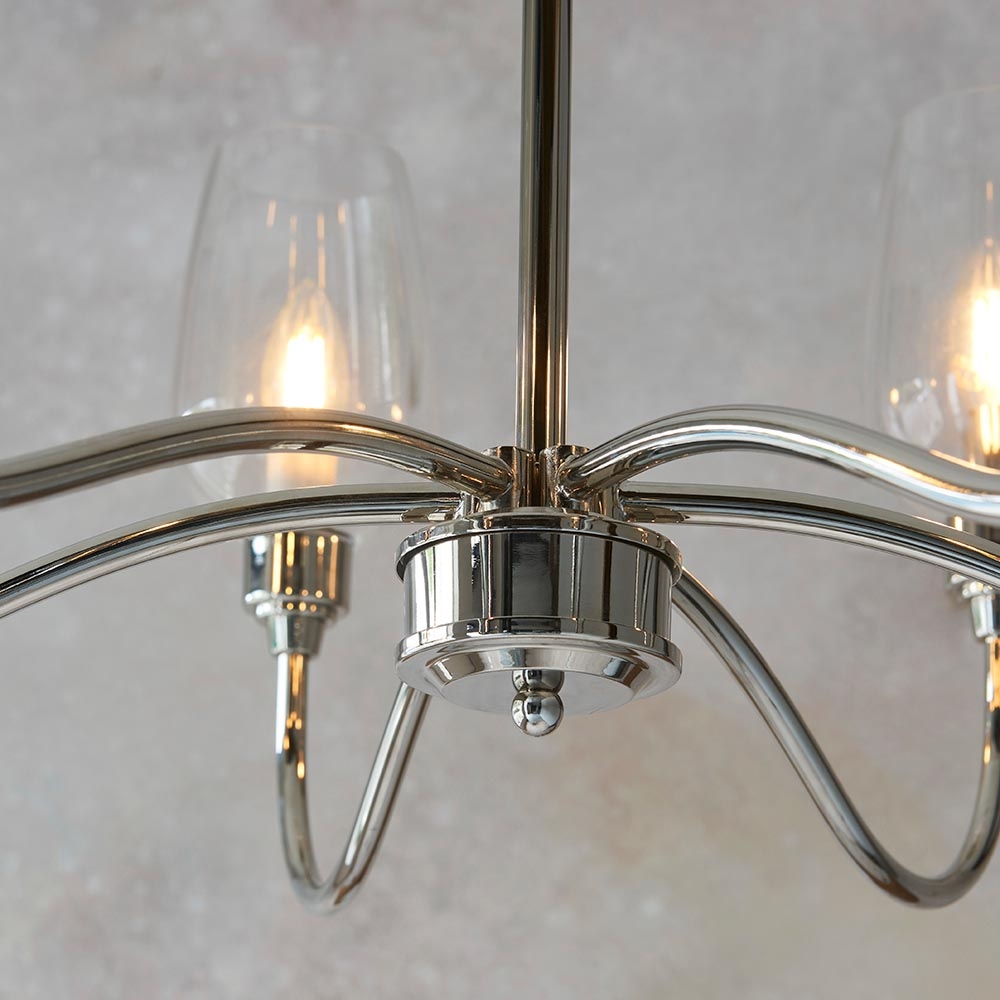 Clarione Art Deco 6-Light Linear Chandelier with Blown Glass Shades for Kitchen T930