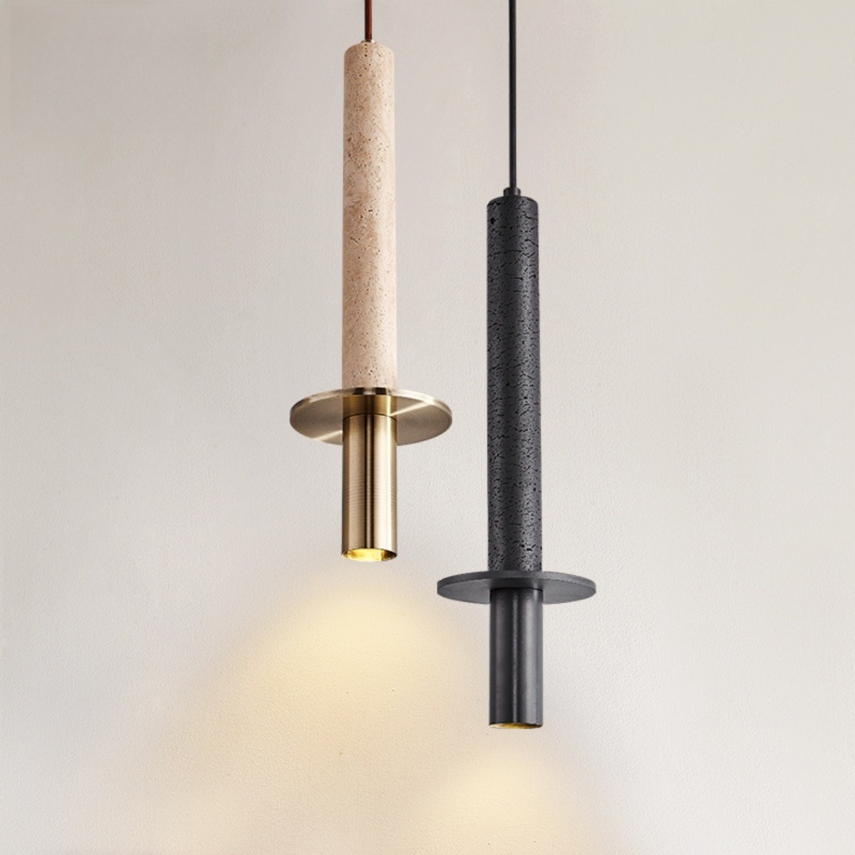 Minimalist Slim Elongated Travertine Metal Pendant Lamp S276
