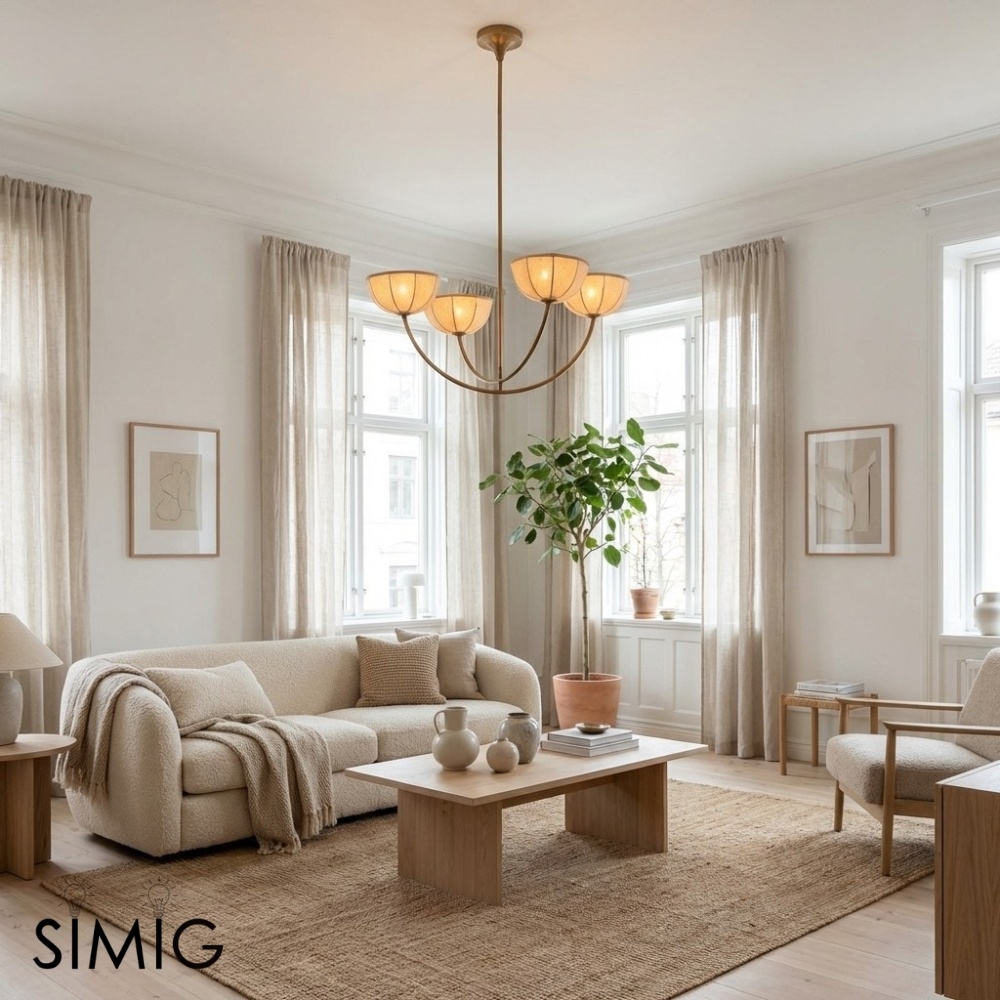 Loomis Adjustable Linen Wrapped Chandelier - Warm Ambient Light for Bedroom T1184