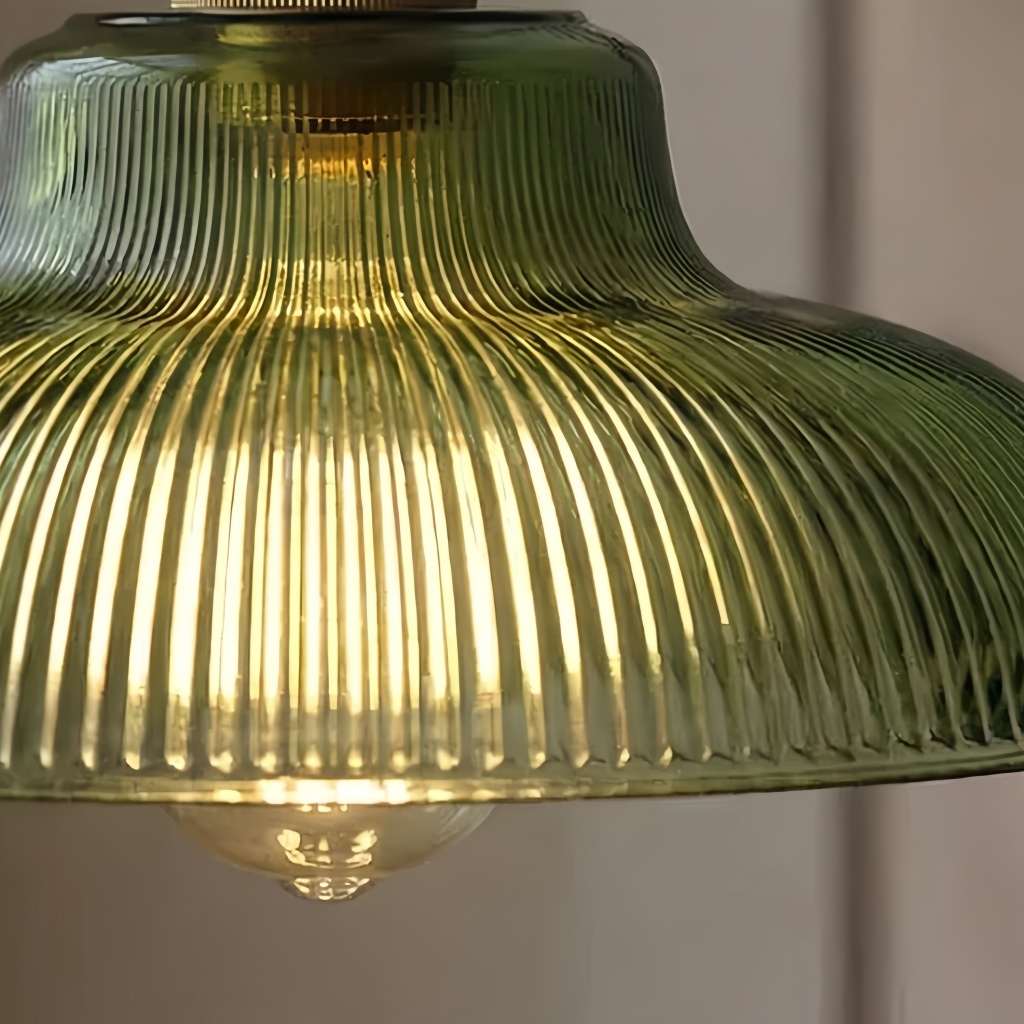 Ribilux Ribbed Pendant Light - Vintage Glass and Metal for Kitchen and Dining Room T1120