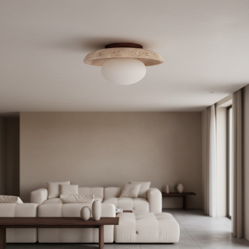 Calivra Round Ceiling Fixture - Travertine Style Flush Mount T502