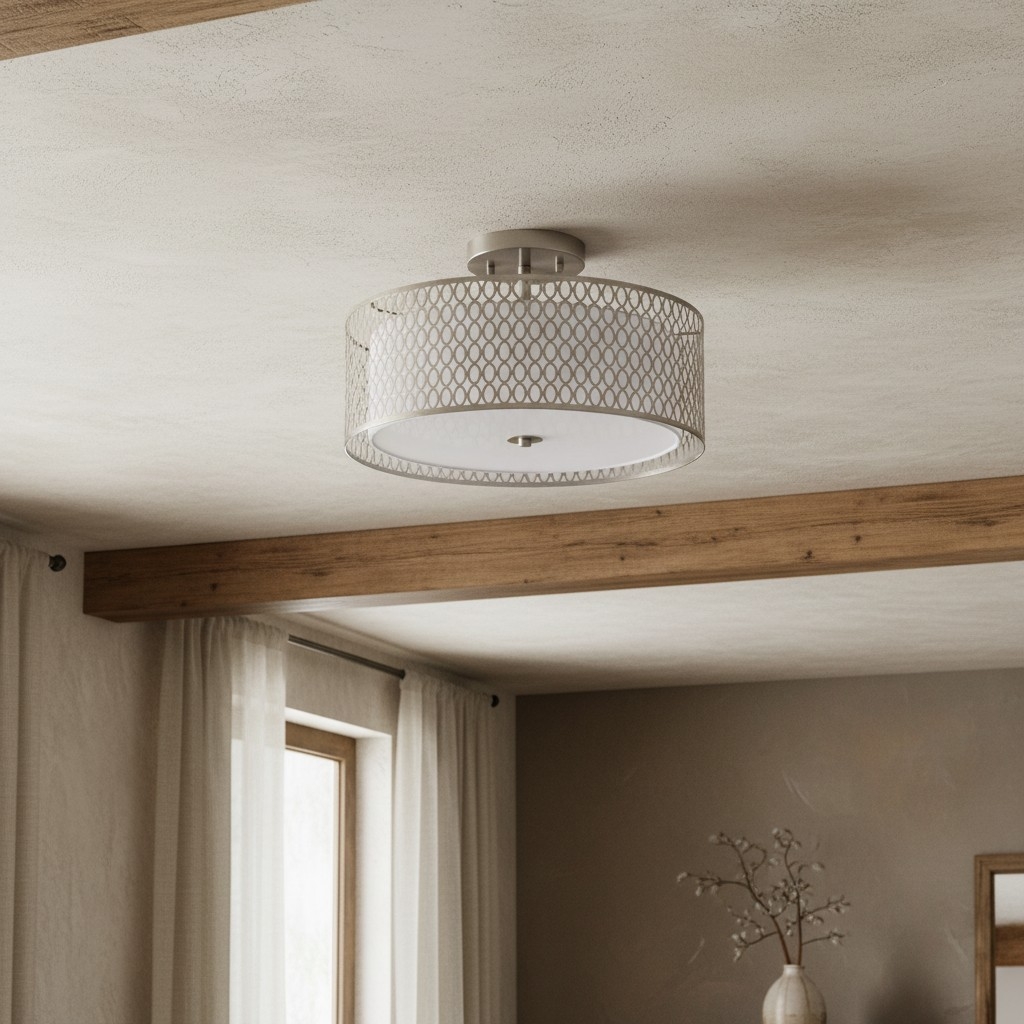 Liorin Geometric Mesh 3‑Light Flush Ceiling Light - Mesh Metal Frosted Glass Lamp for Living Room or Hallway T865