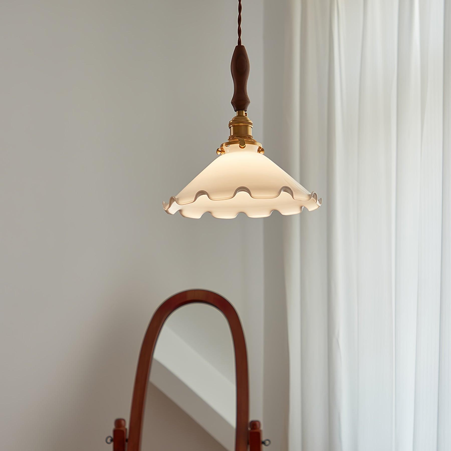 Vintage White Glass Skirted Pendant Lamp M366