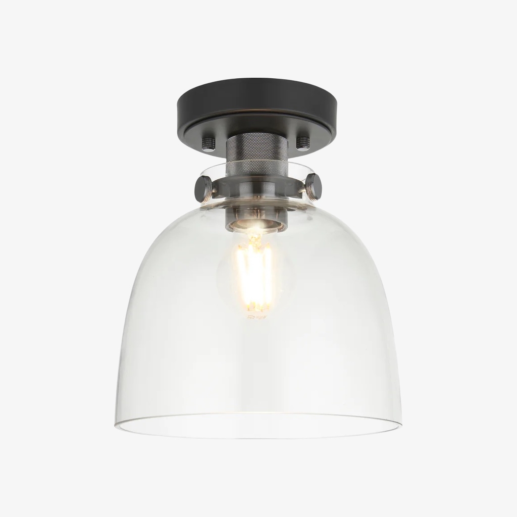 Ravion Knurled Chrome Ceiling Light Industrial Glass Shade - Living Room T830