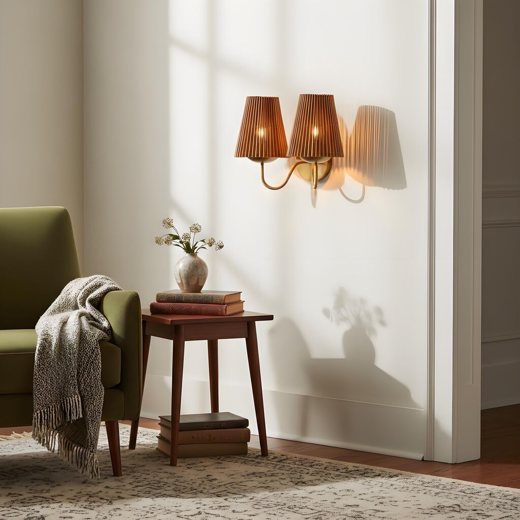 Zhoove Bamboo Wall Lamp - Pleated Natural Shade Design for Living Room or Bedroom T733