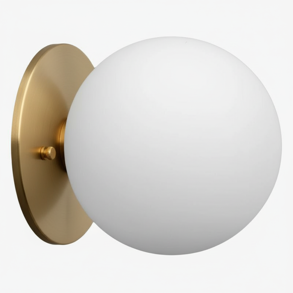 Glorica Glass Brass Wall Sconce - Frosted Globe Classic Light For Warm Ambiance T396