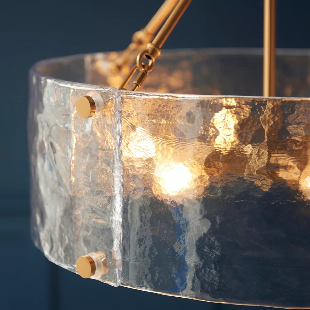 Panellux Decorative Pendant - Handcrafted Curved Glass Panels Brushed Brass Finish for Foyer T958
