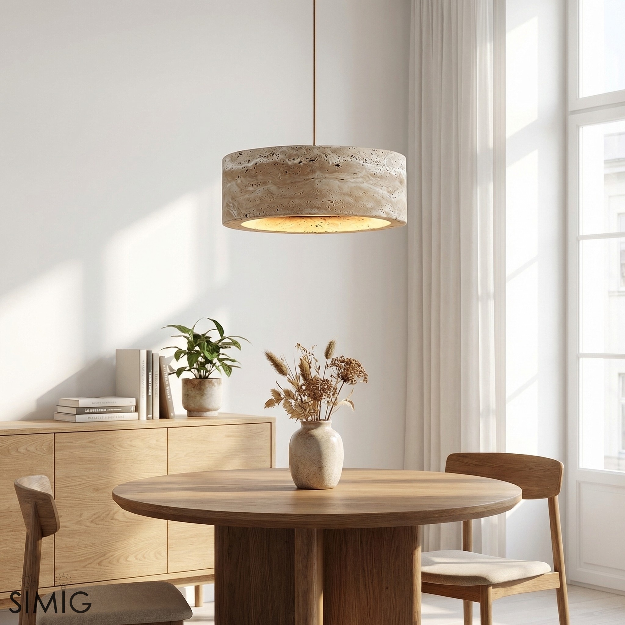 Kairis Neutral Tone Stone Pendant Lamp - Wabi Sabi Style for Kitchen Island T559
