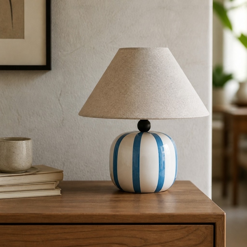 Ceruna Ceramic Table Lamp with Fabric Lampshade - Modern Minimalist Fixture for Reading or Lounge Areas T2281