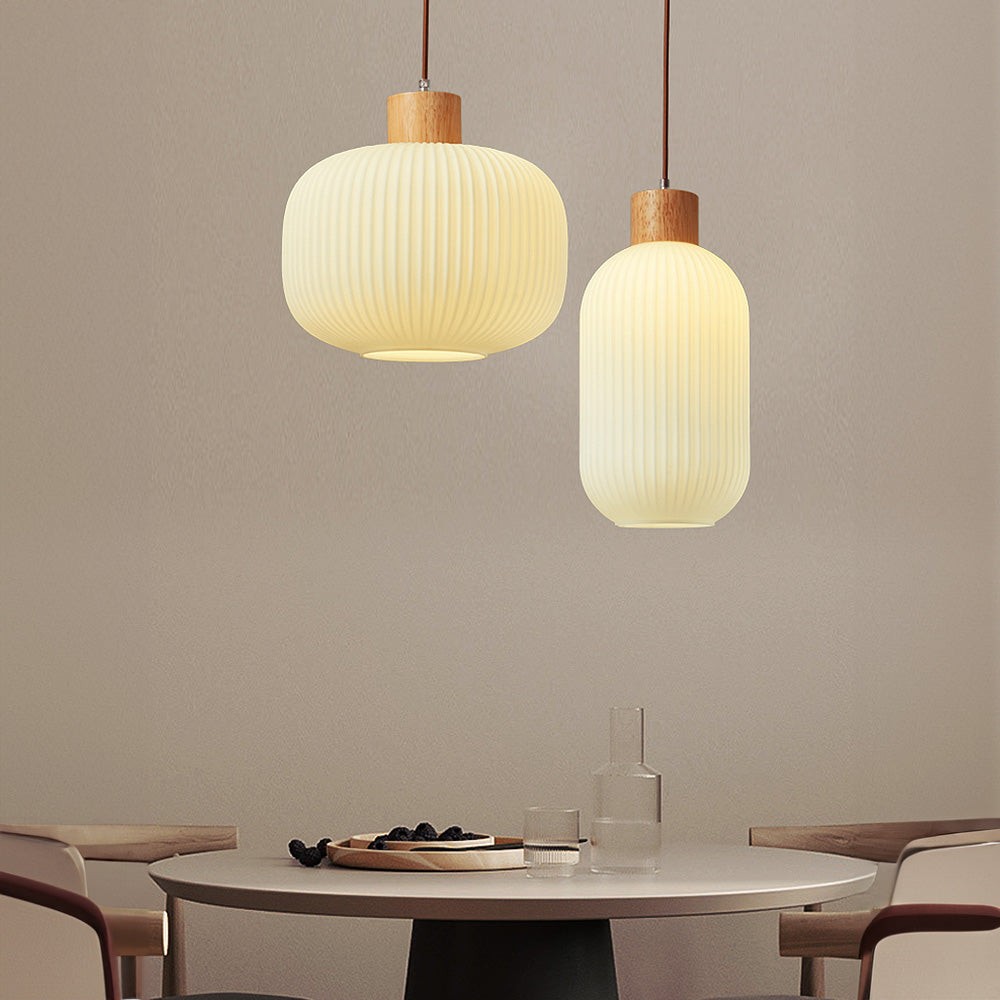 Nordic White Lantern-Like Glass Pendant Lamp M27