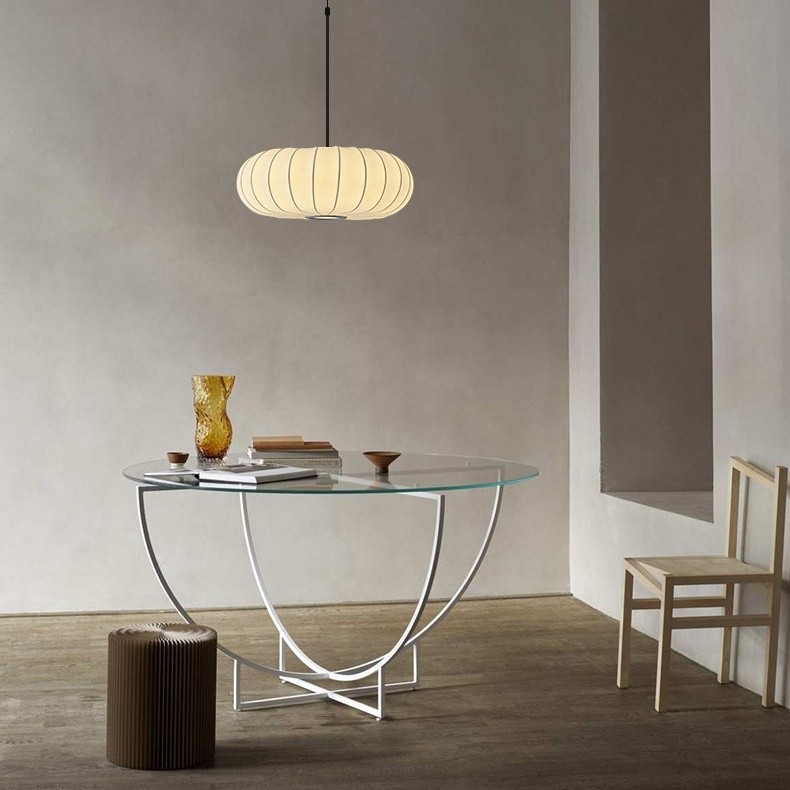 Simple Wabi-sabi White Lantern Fabric Pendant Lamp M06