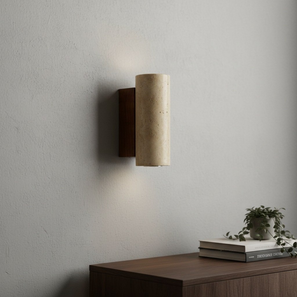 Slivara Natural Stone Backplate with Warm Amber Shade - Vintage Modern Slivara Wall Sconce T513