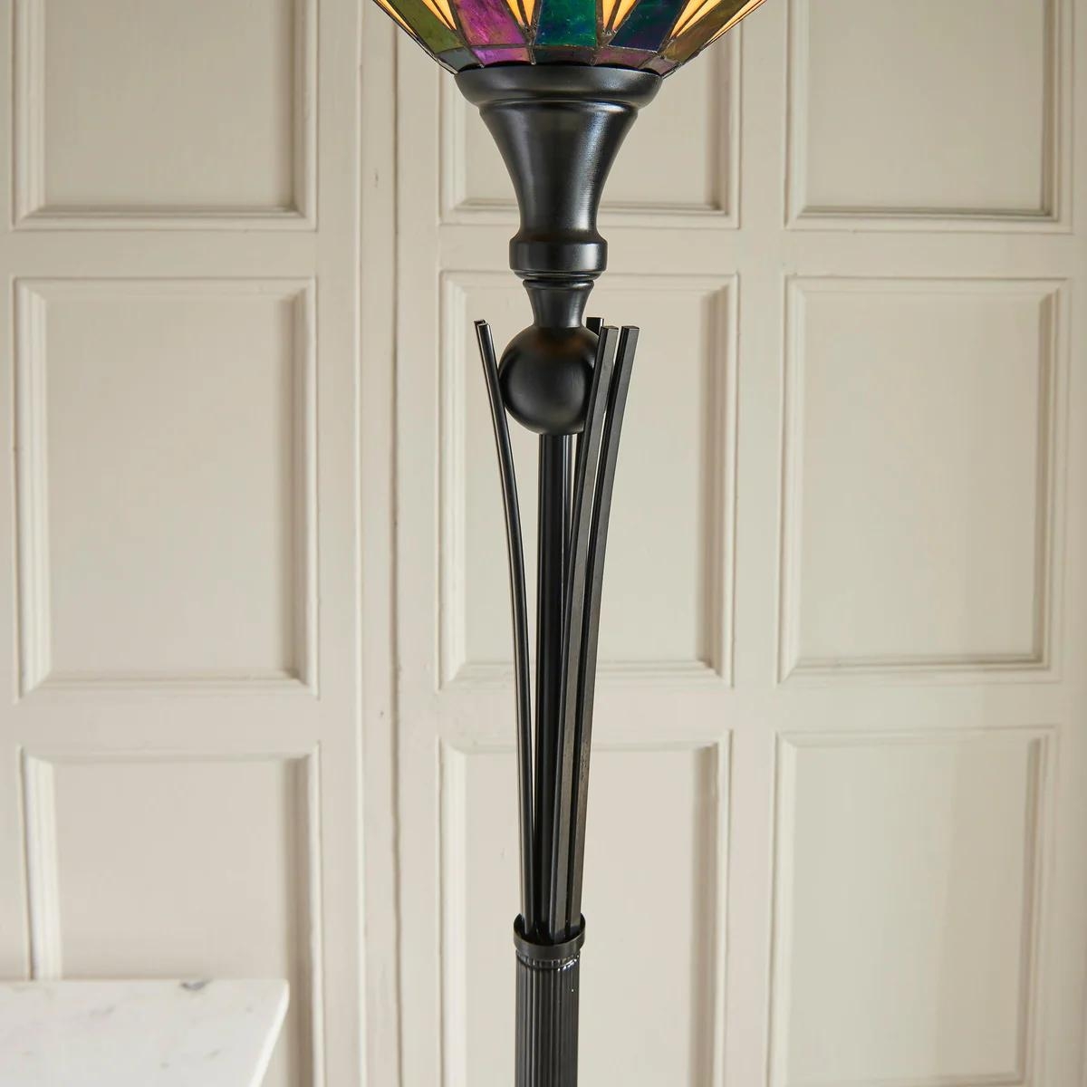TF Dark Star Stained Glass Star Pattern Floor Lamp - Tiffany Style Uplighter for Living Rooms T1026