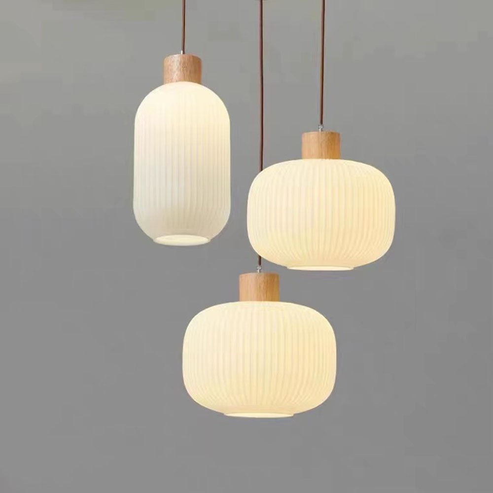 Nordic White Lantern-Like Glass Pendant Lamp M27