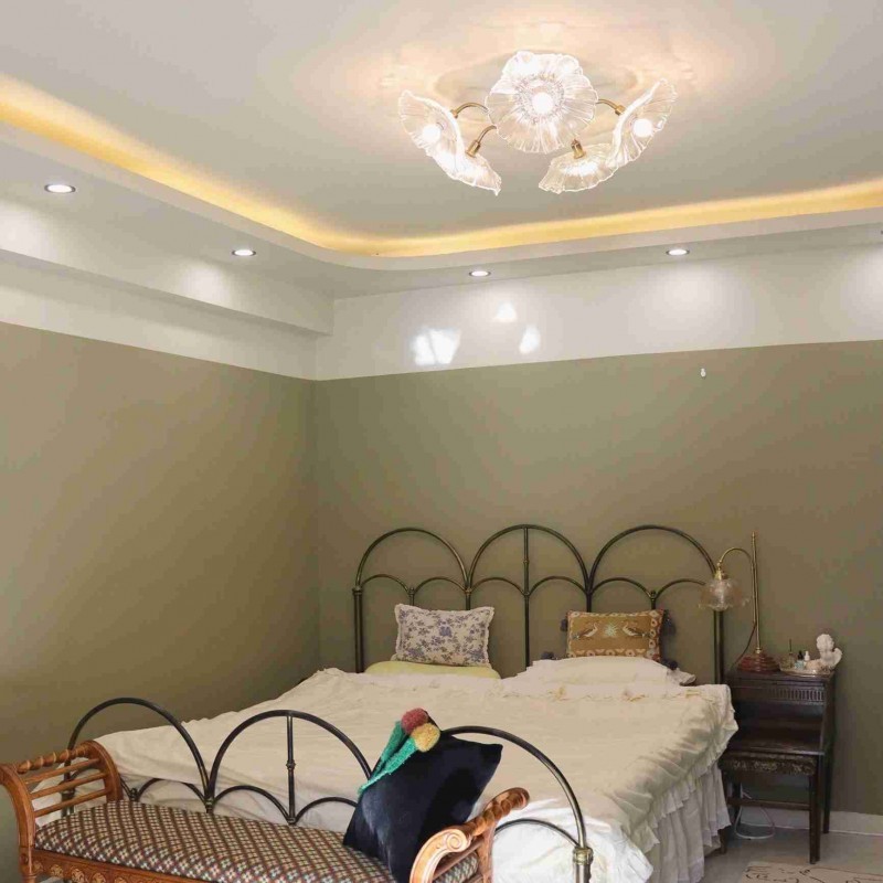 Lotus Leaf Glass Ceiling Lamp for Living Room