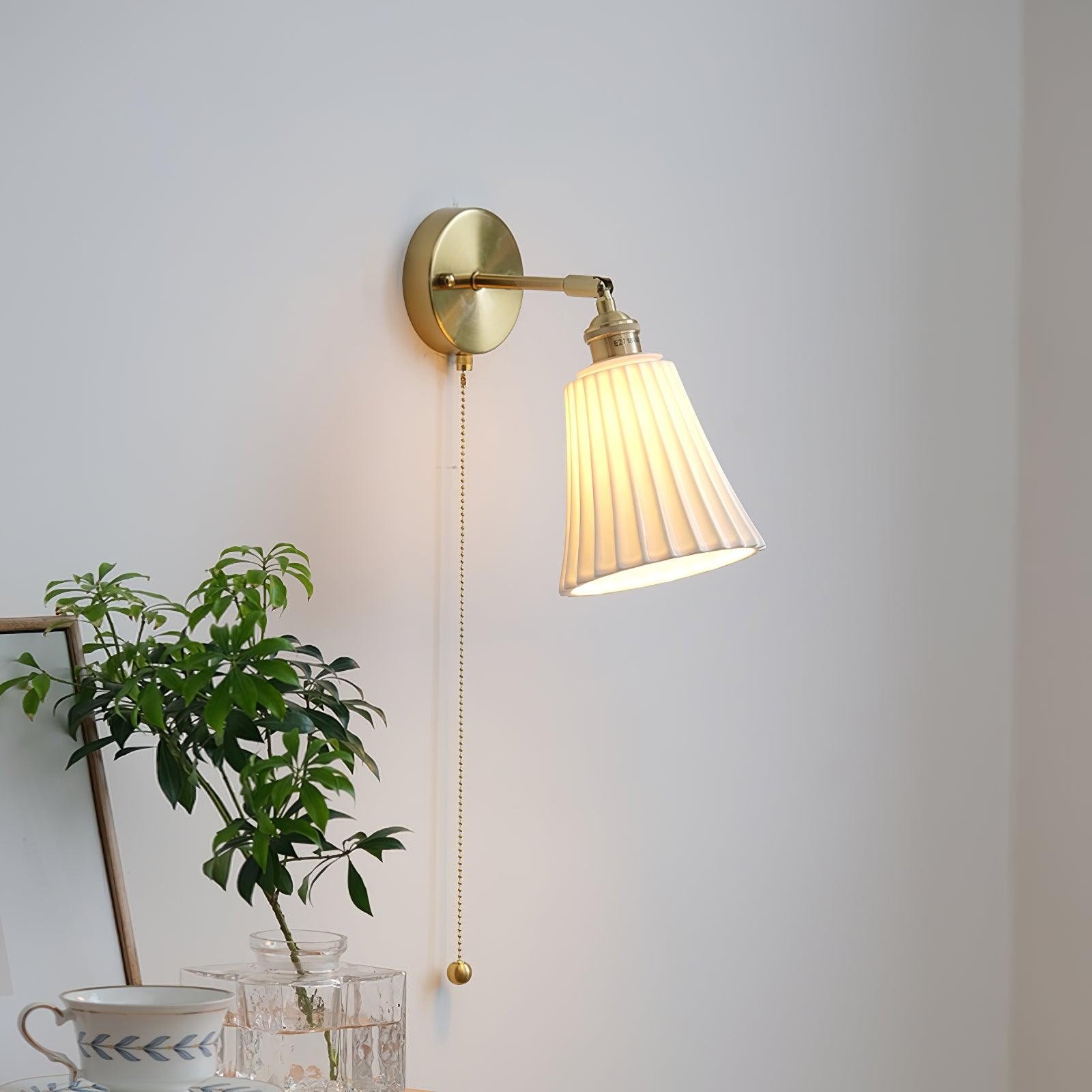 Modern Pull Cord Metal Ceramics Indoor Wall Lamp for Bedroom M401