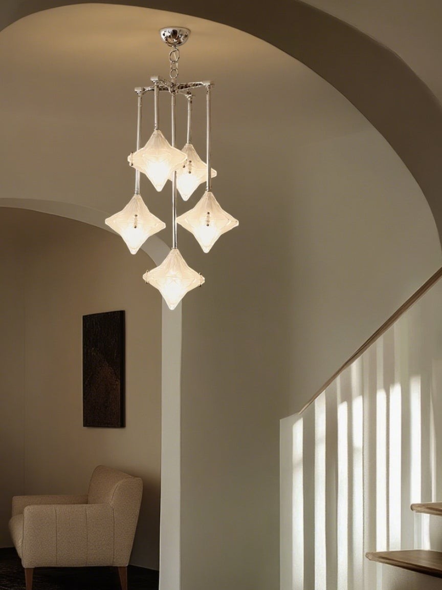 Art Deco Astris Star Chandelier - Frosted Glass Deco Fixture for Dining Room T433