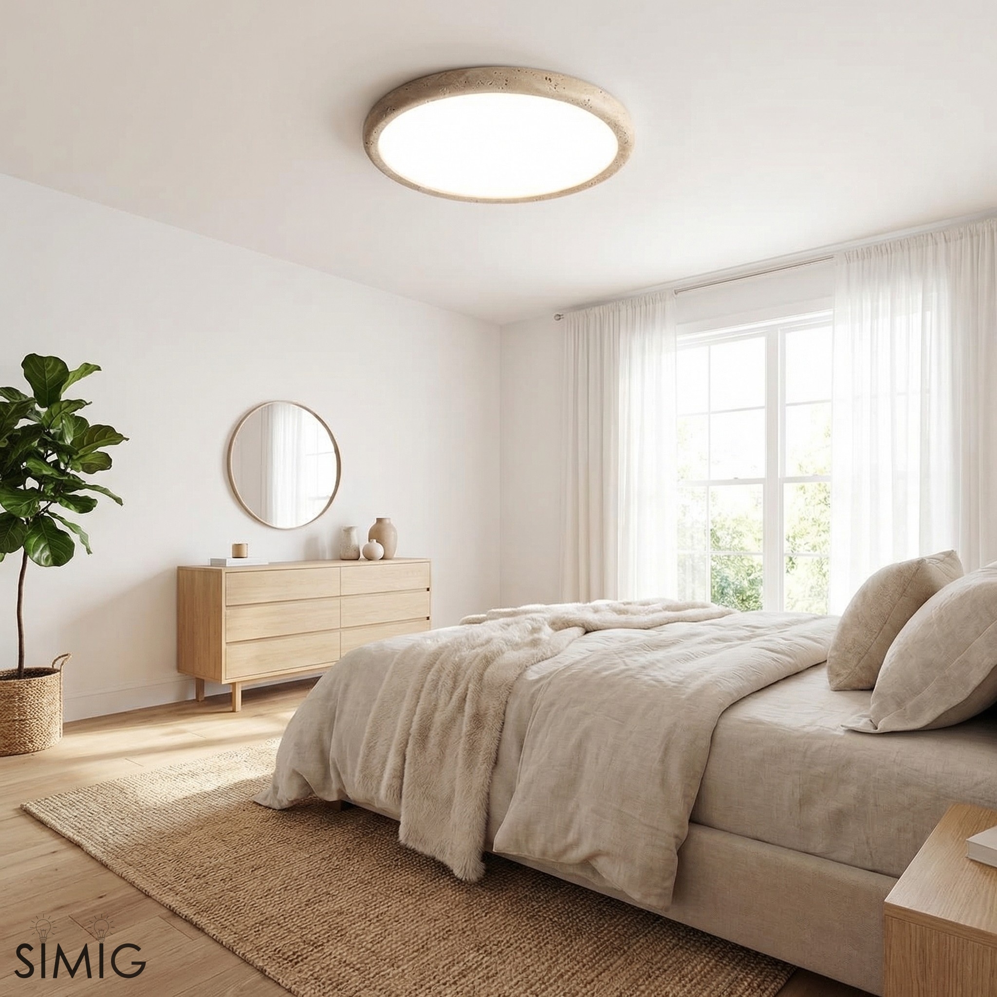 Travertine Disc Flush Mount Ceiling Light - Minimalist Design  Lighting S289