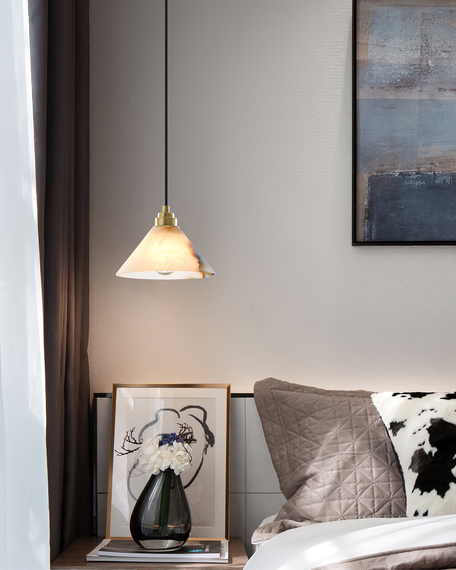 Conical Brass Alabaster Pendant Lamp T1649
