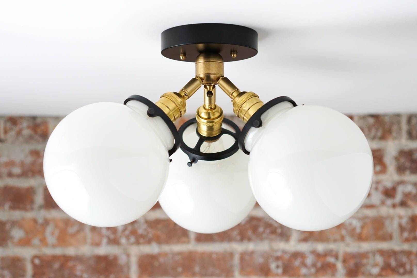 Glorica Glass Globe Light - Mid Century Semi Flush Ceiling Lamp T373