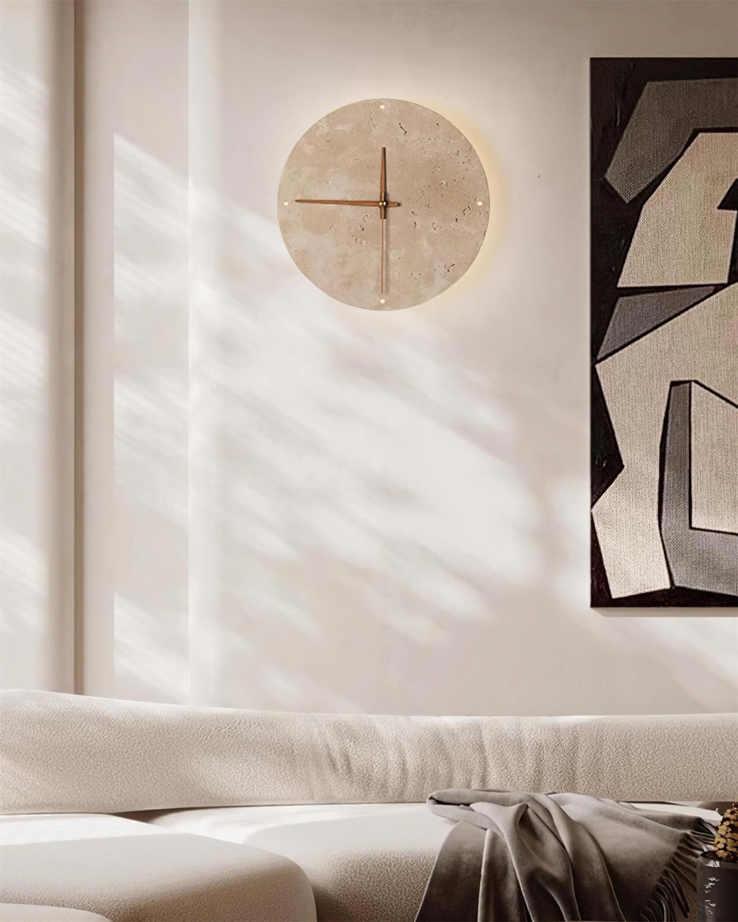 Round Stone Clock Wall Light - Wabi Sabi Lamp for Bedroom P079