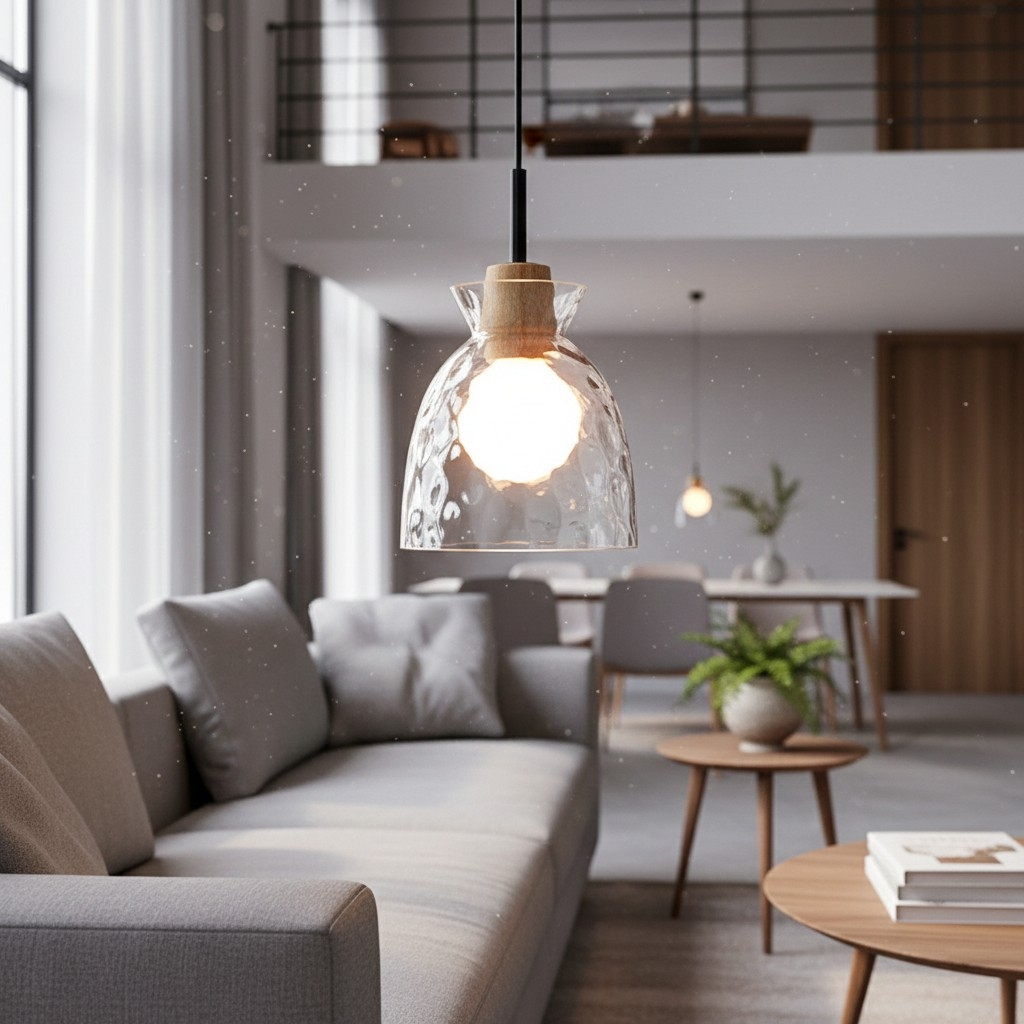 Quenora Textured Ripple Glass Pendant Light - Modern Style Pendant for Living Room U23