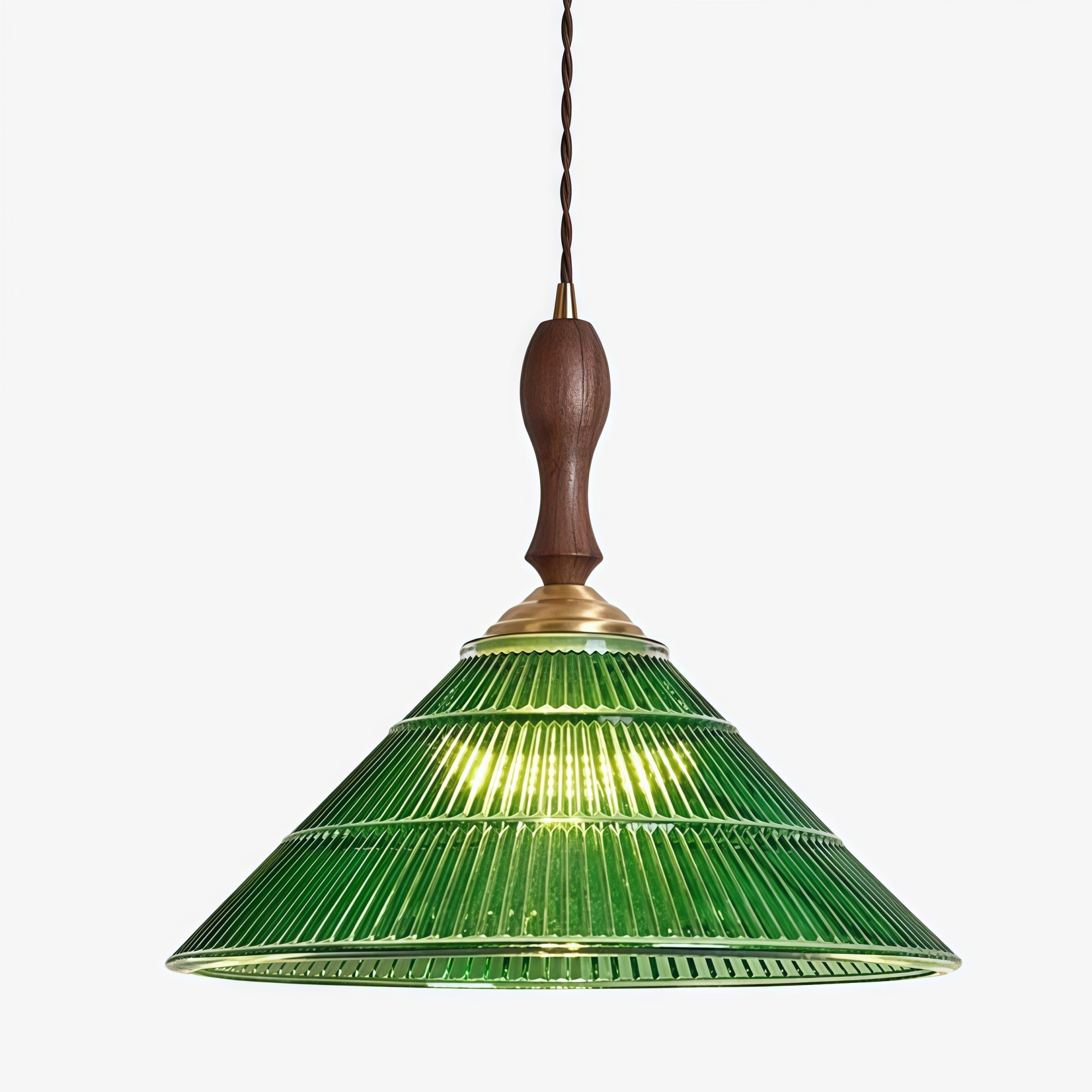 Elunaris Vintage Trumpet Shape Pendant Light with Green Glass Shade for Dining Room T1114