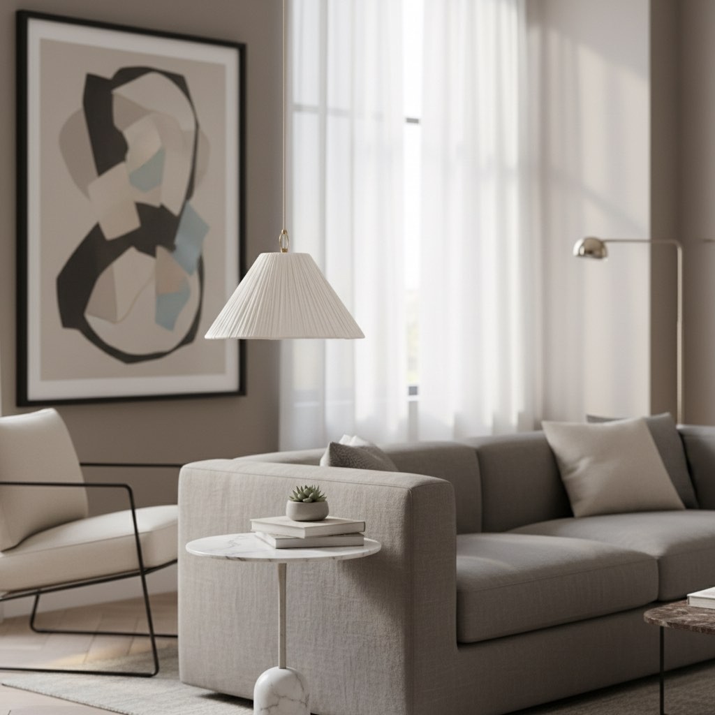 Blossine Brass Pendant - Scalloped Linen Shade for Living Room T442