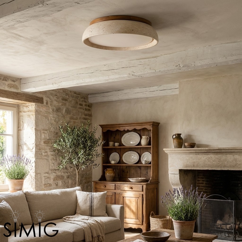 Wabi Sabi Travertine Round Ceiling Lamp - Light for Living Room S290