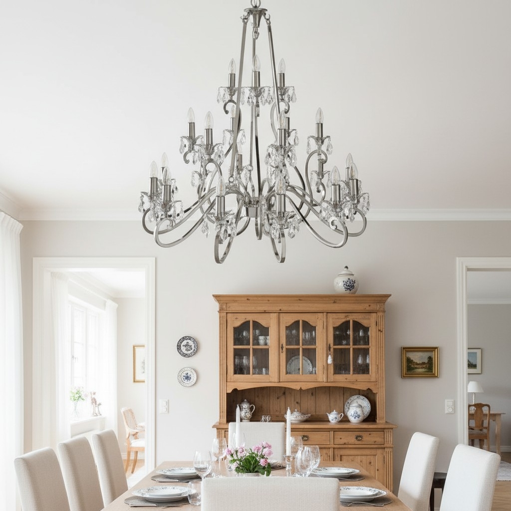 Talonis Crystal Chandelier - Traditional Candle-Style Brass and Nickel for Living Room and Dining Room T962