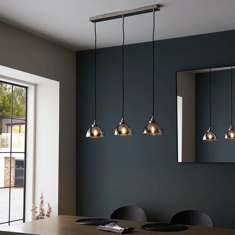 Shimmera 3-Light Linear Pendant - Mirror Glass Shades with Modern Nickel Finish for Dining Rooms T880