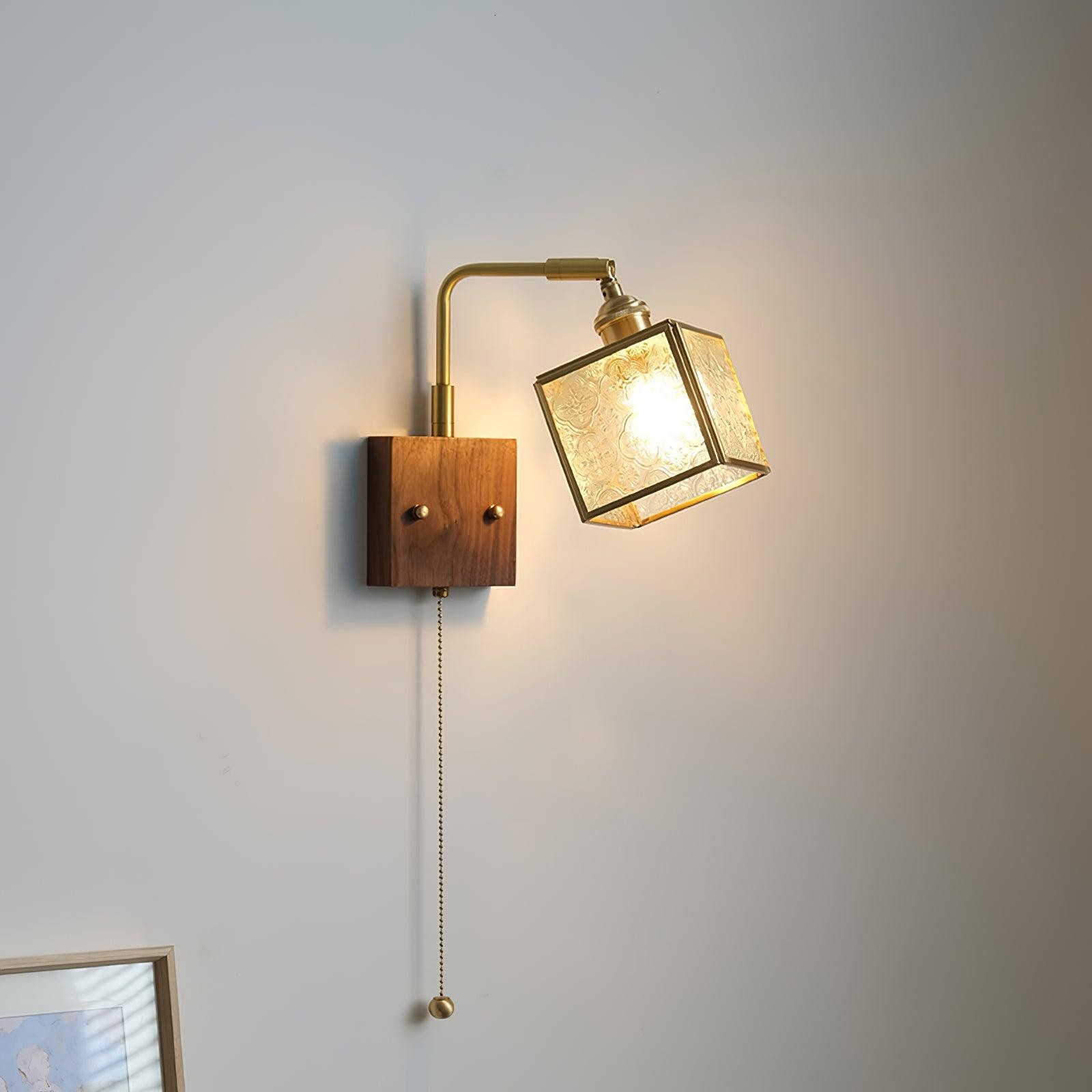 Square Glass Adjustable Wooden Wall Lamp M247