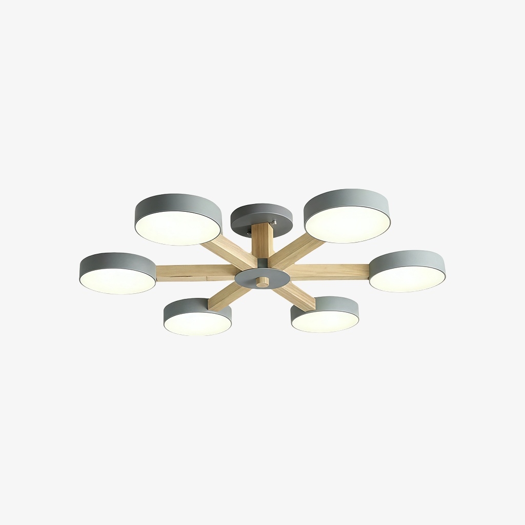 Elegant Wood Branch Ceiling Lamp - LED Disc Chandelier for Living Room or Bedroom S388