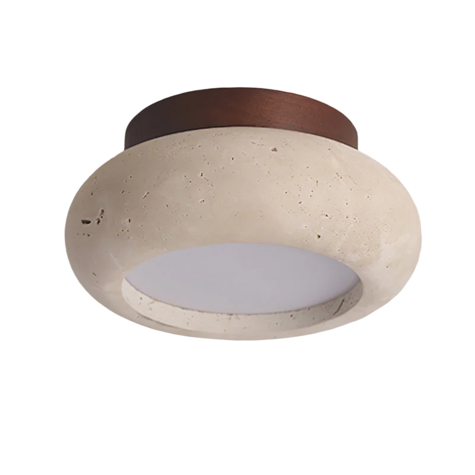 Minimal Bowl Ceiling Fixture in Stone Look - Wood Tone Base Light S299
