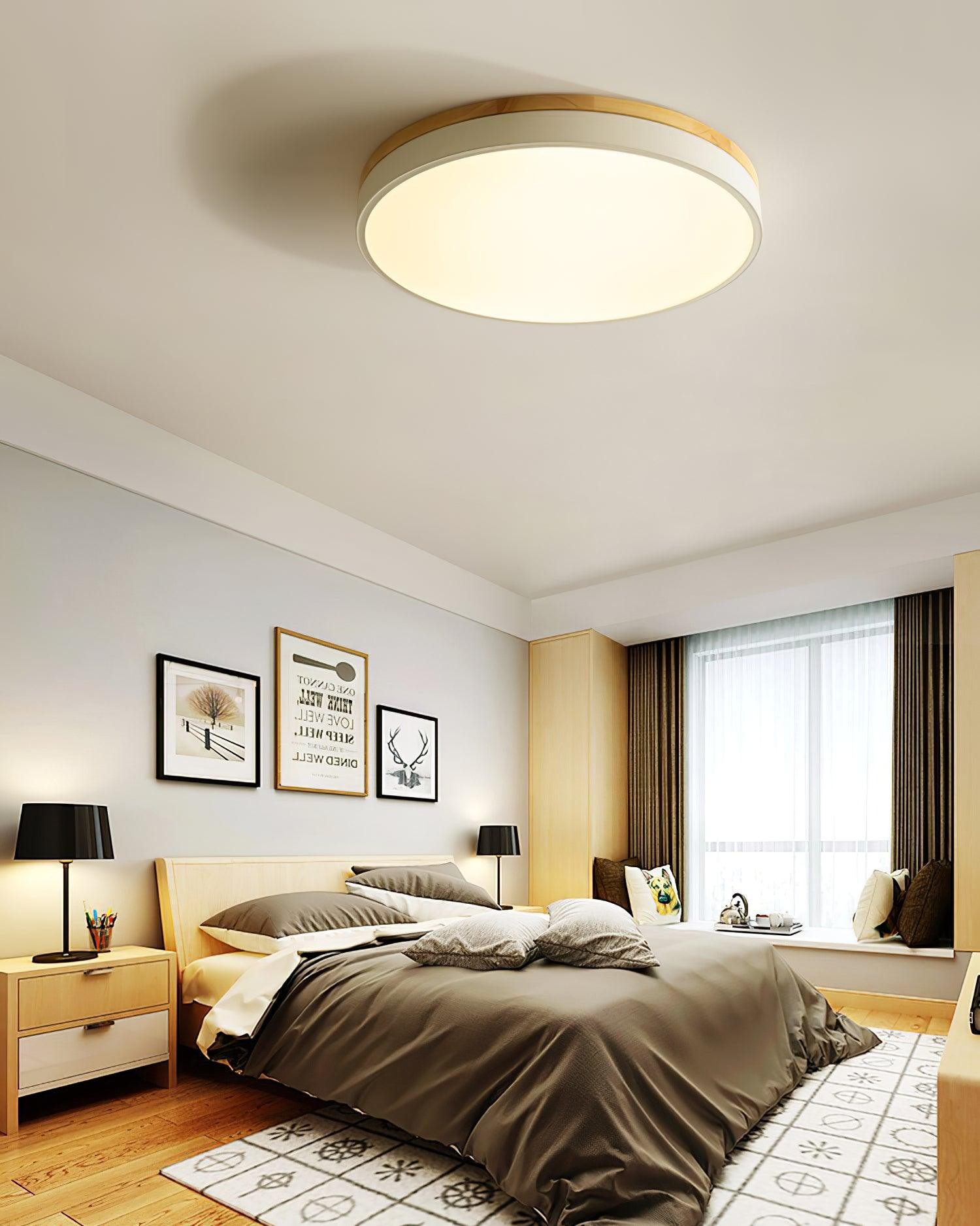 White Round Wooden Ceiling Lamp M197