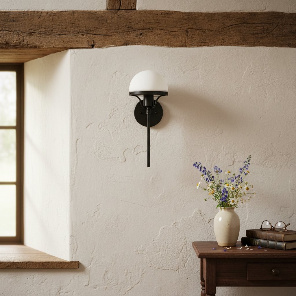 Ornato Luxe Modern Art Deco Wall Light - Opal Glass Globe Sconce - Brass or Black T350