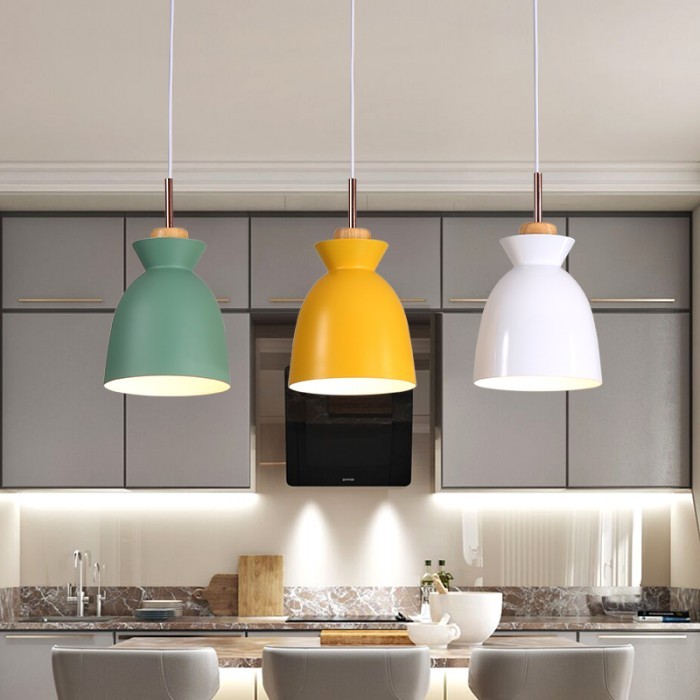 MULTI Scandinavian Metal Wood Macaroon Pendant Light for Bedroom S32